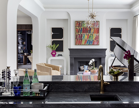 Bar detail leading into custom living room in Houston, TX